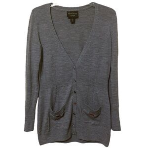 White House Black Market Gray 100% Merino Wool Cardigan Sweater Dark Academia